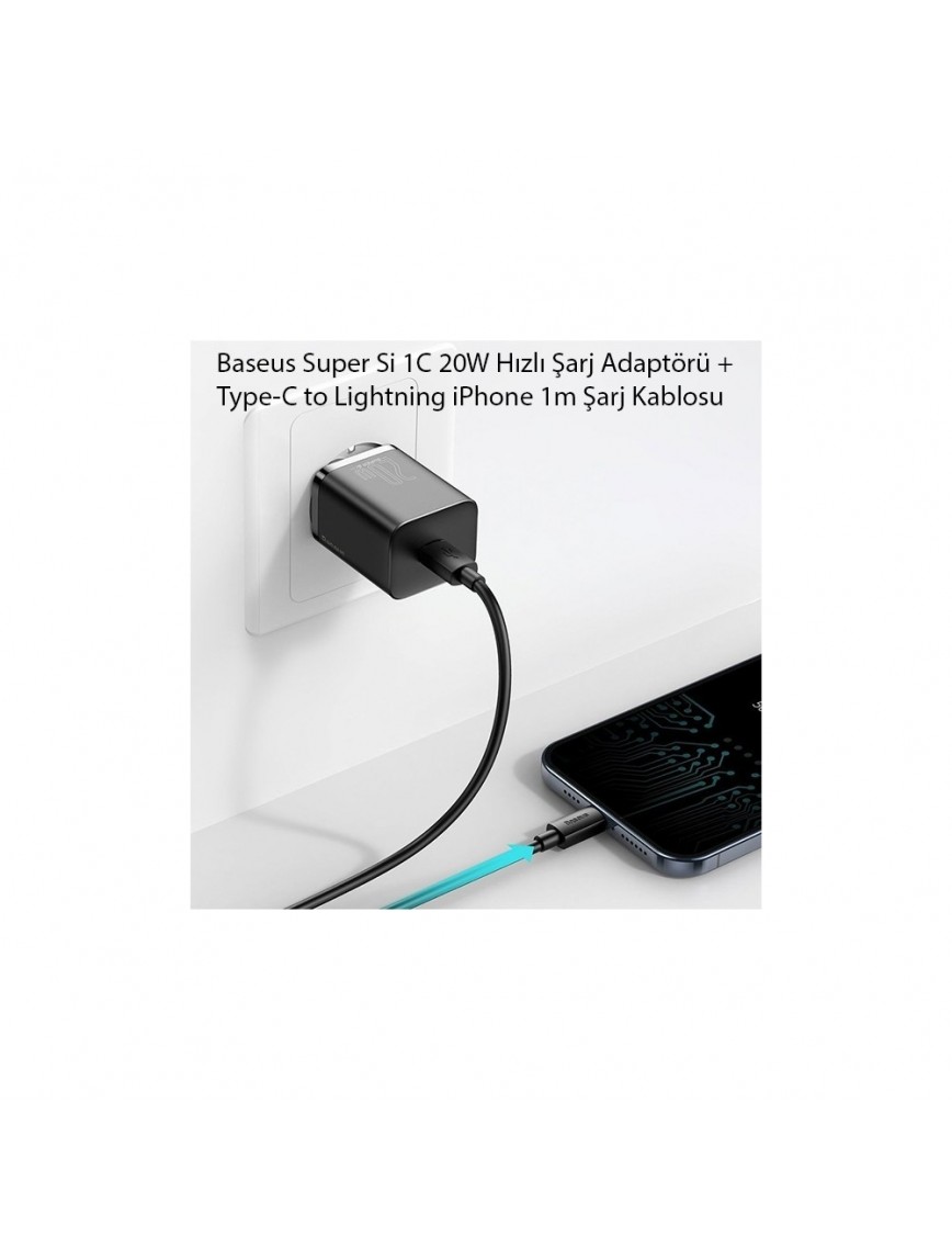 Baseus Super Si 1c 20W Hızlı Şarj Adaptörü + Type-C To Lightning iPhone Uyumlu 1m Şarj Kablosu TZCCSUP-B01